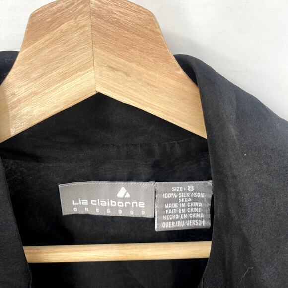 Liz Claiborne Black Sheer Rhinestone Button Shacket - Picture 3 of 4